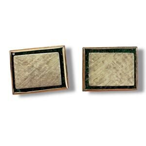 VTG Da Vinci Cufflinks Sterling Silver With Gold Vermeil  green stones cufflinks